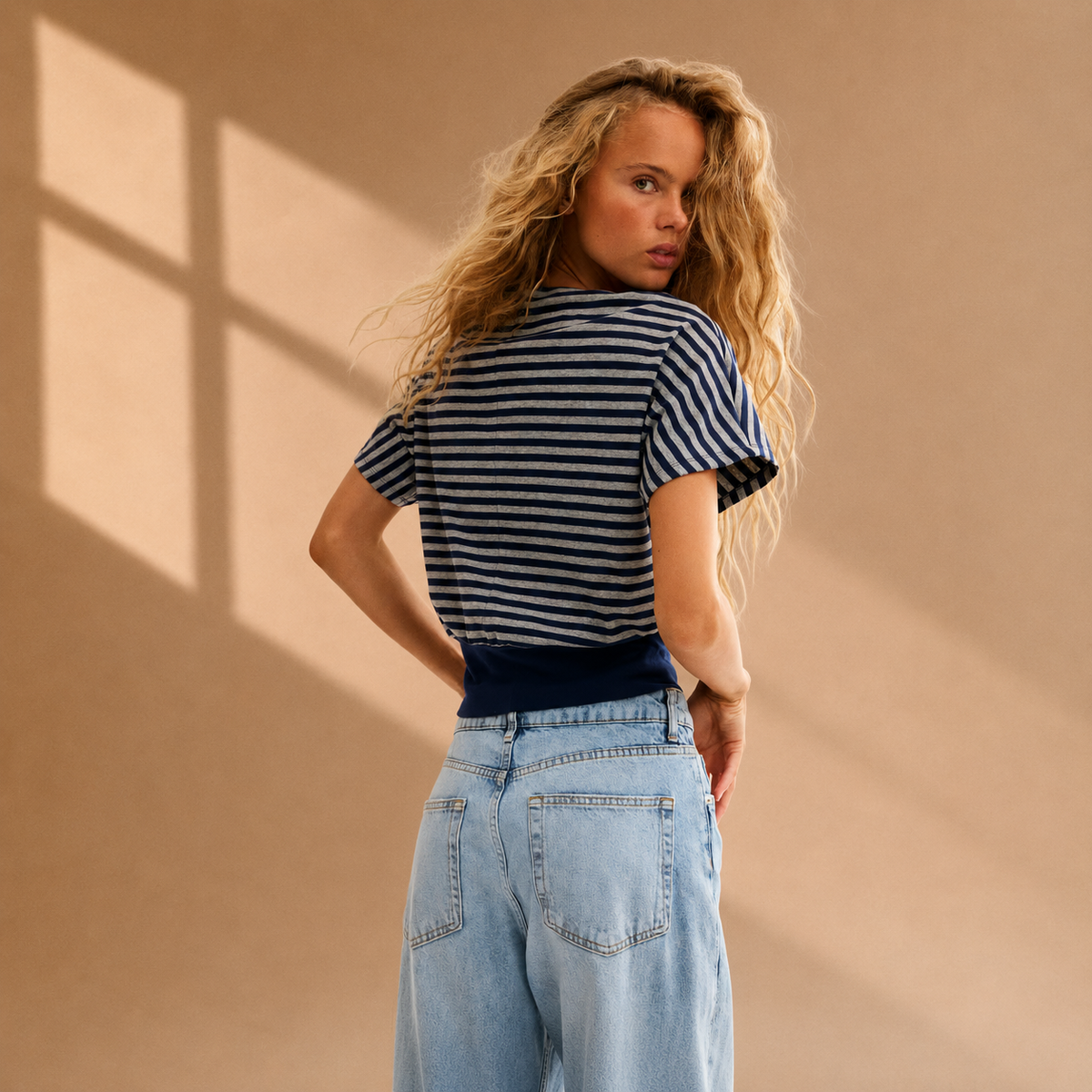 Boat-Neck Striped Cotton Top
