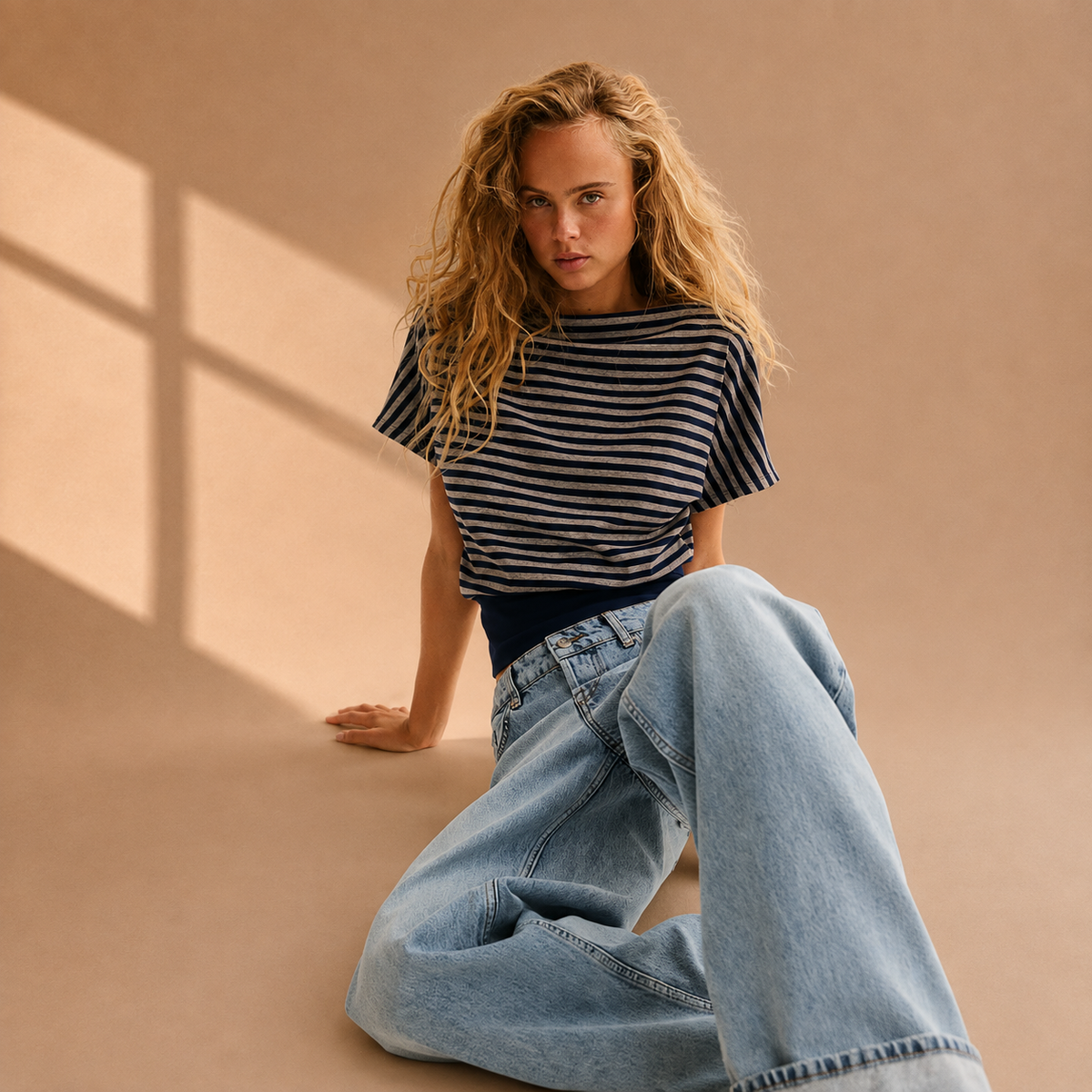 Boat-Neck Striped Cotton Top