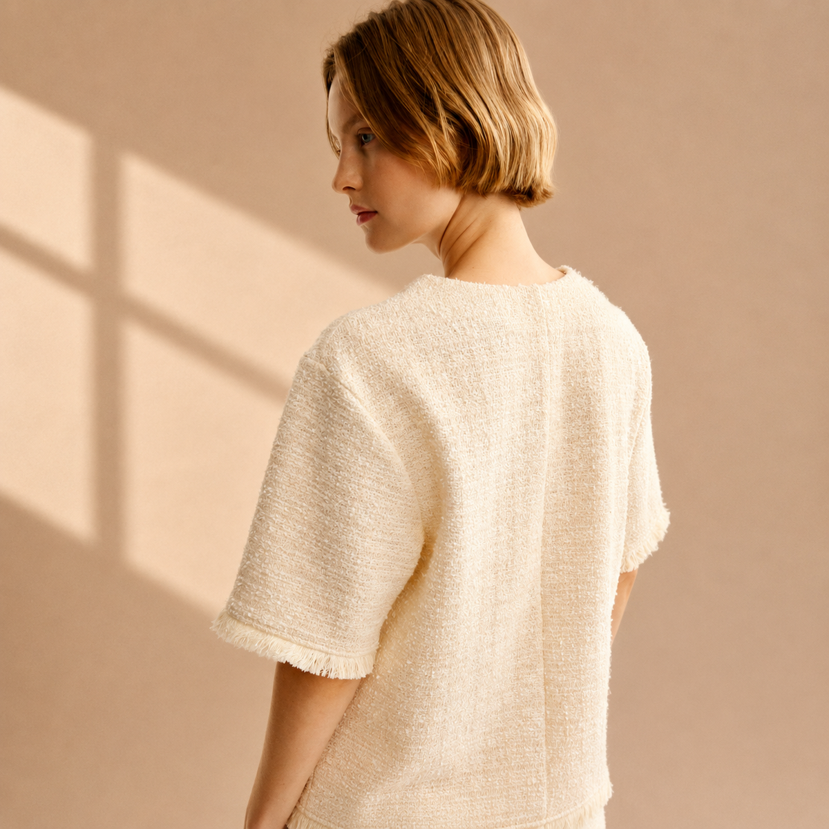 Bouclé-Knit Fringe Top